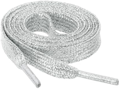 Allegra K Glitter Lucido Metallico Scintillante Shimmery Flat Sneakers Lacci Scarpe Strings, Argento, 200cm/78.74
