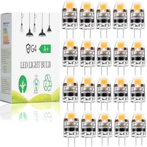 G4 LED Lampen, 2W G4 LED Birnen Dimmbar, Kaltweiß 6000K, 2W LED Leuchtmittel Ersatz für 20W Halogenlampen, 200 LM, 12V -24V AC/DC, 360°Abstrahlwinkel, Kein Flackern, 20er Pack [Energieklasse F]