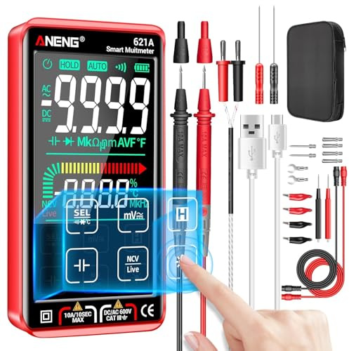 ANENG 621A Multímetro Digital Recargable Con Pantalla Táctil A Color Retroiluminada,Rango Automático TRMS 9999,Voltaje CA/CC,Voltaje CA,Resistencia,Diodo,Pantalla Inversa VA Pantalla Brillante