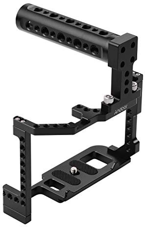 Andoer Jaula para cámara Andoer + Kit de mango superior Aleación de aluminio con doble casquillo para zapata fría Tornillo de 1/4 de pulgada compatible con cámara réflex digital CANON EOS 90D / 80D /