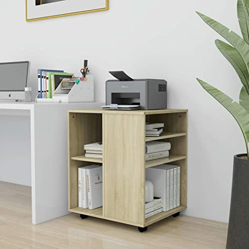 Gecheer Rollschrank Rollcontainer Bürocontainer Büroschrank Aktenschrank Bürokommode Schrank für Zuhause und Büro, Sonoma-Eiche 60x53x72 cm Holzwerkstoff