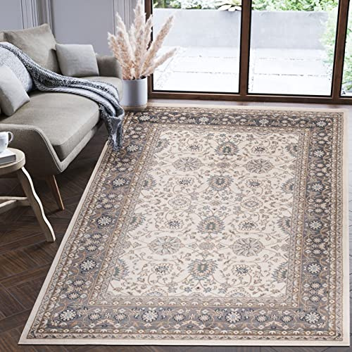 Mazovia Groß Teppich Flur 200x300cm Creme Klassisch Weich Pflegeleicht Weiß | Teppich für Eingangsbereich Küche Büro Wohnzimmer Schlafzimmer Beige Fußbodenheizungsgeeignet Reinigungsmittelbeständig