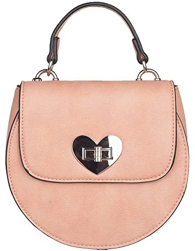 Lady Edelweiss Trachtentasche Annie mit Herz-Verschluss | Runde Umhängetasche mit Henkel | Kunstleder Tasche (rosa)