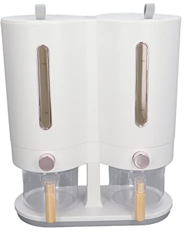 Grain Stroage Box, Rice Dispenser, Press Type Rice Bucket, 5kg Capacity Japanese Double Rice Barrel, Airtight Dry Food Bucket, Dry Food Cotainer for Rice, Grain, Dry Food, Pet Food(Rose Gold)