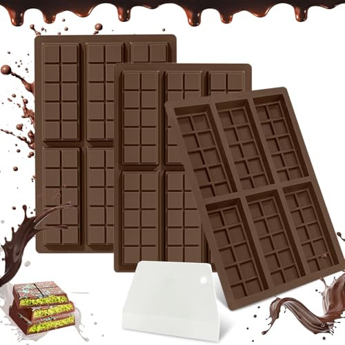 Gigmeta 3 Stück Schokoladenform, Schokoladenform Silikon mit Schaber, Silikonform Schokoladentafel Tief Schokoladentafel Form für Schokolade Praline Süßigkeiten