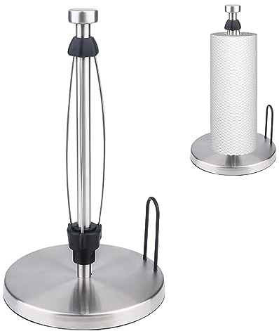 Rustic Stainless Steel Paper Towel Stand - Free Standing Towel Holder For Kitchen and Dining Table (Silver)