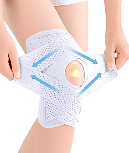 Tangsoo kniebandage Damen Männer Sport,Kniebandage mit klettverschluss und Patella Gel Pads für Damen & Männer Orthopädische Bandage knie Meniskus Arthrose Gelenkschmerzlinderung sport Weiß L