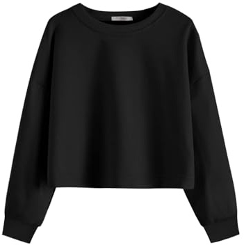 Arshiner flickor 5–12 år långärmad tröja crop toppar barn bomull pullover tröjor med rund hals, svart, 11-12 År