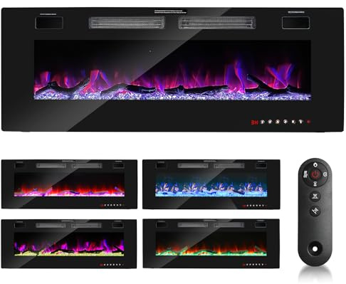 Cecaylie Chimenea Eléctrica de Pared, Chimenea Eléctrica con Calefacción y Efecto Llama LED, 750W/1500W, Termoventilador con Temporizador, Función App, Control Remoto con Pantalla Táctil, para Salón