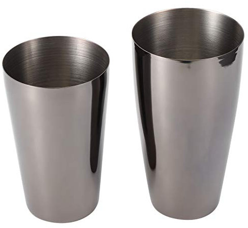 NLDGR Bicchiere in Acciaio Inossidabile da 2 Pezzi, Bicchieri da Cocktail in Acciaio Inossidabile per Birra, Cocktail, Caffè e Tè, Regalo in Vetro per Bambini e Adulti(Pistola nera 800/600ml)