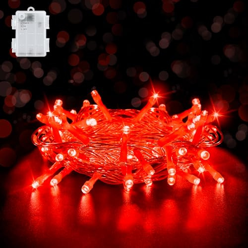 aifulo Lichterkette Außen Batterie Rot 3M 30 LED Lichterkette mit Timer (6 Stunden an | 18 Stunden aus) IP65 Wasserdicht Lichterkette für