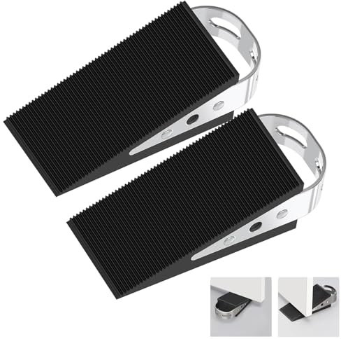 2er Pack Türstopper in Keilform Schwarz | Gummi Türkeil Gummi mit Edelstahl Griff | Rutschfeste Unterfläche | Passend für alle Türen und Böden | 10cm x 5cm x 3cm