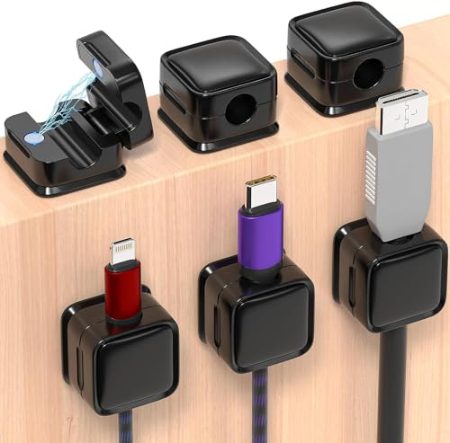6 Stück Magnetische Schreibtisch Kabel Organizer, Kabelhalter Kabelclips, Tark Haftende Draht Ladegerät Halter für Nachttisch, Geeignet für Desktop-PCs, USB-Ladekabel, Küchenutensilien (Black)