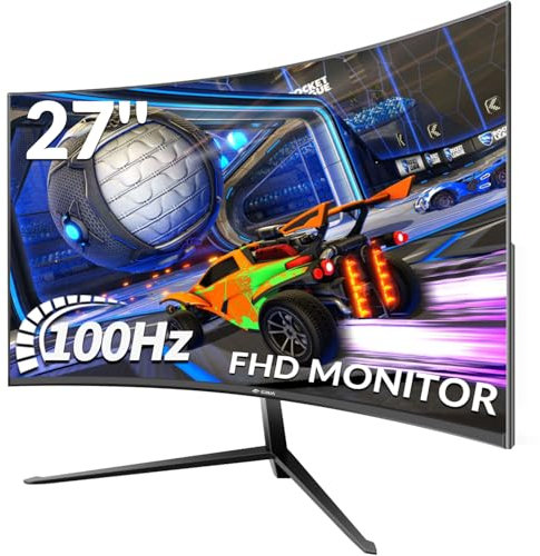 CRUA Gaming Monitor 27 Pouces 100Hz, Moniteur de PC incurvée Full HD 1080P 1500R Moniteur d’Ordinateur sans Cadre avec FreeSync et la Technologie de Soins oculaires, Prend en Charge VESA