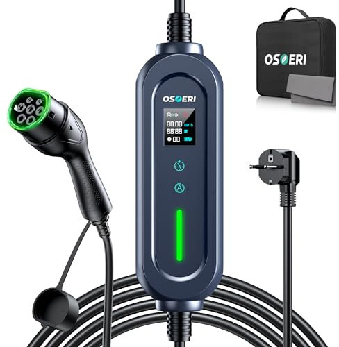 Osoeri Typ 2 Ladekabel Schuko 3.68kW[1-phasig,6-16A,7.5M], EV Charger mit Steuerbarer Digitalanzeige für Elektroauto & 0–12H Reservierungszeit für PHEV/EV, Mobile Wallbox/Ladestation