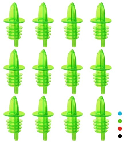 Plastic Liquor Bottle Pourers green- 12 Pack Classic Bottle Pourers for Alcohol, Leak-Proof, Dishwasher-Safe Pour Spouts for Liquor Bottles (green)