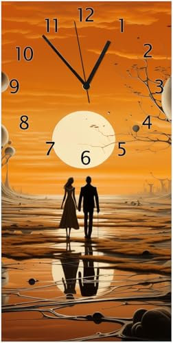 Wallario Design-Wanduhr Sonnenuntergang in Einer fremden Welt aus Glas, Motiv-Uhr Größe 30 x 60 cm, Schwarze Zeiger