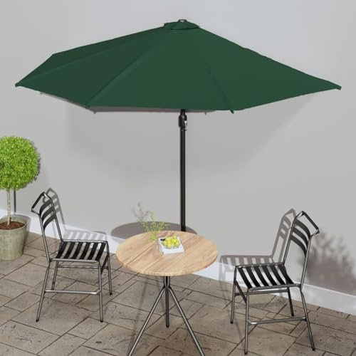 JUDYY Parasol de Balcon avec mât en Aluminium Vert 300x155 cm Demi,Parasol de Jardin Exterieur,Protection UV,Parasol,