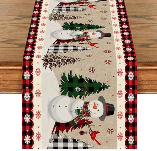 BSITSSS Schneemann Weihnachten Tischläufer, Weihnachtsbaum Modern, Schneeflocken Mode Table Runner Christmas, 33x180cm