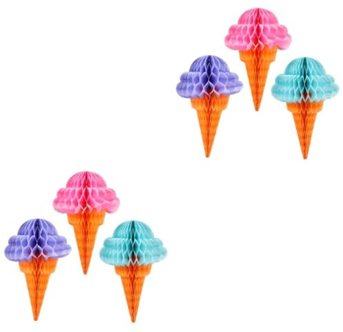 KITANDOVE Eisverzierung 6 Stück Eiscreme Wabenbälle Eiscreme Waben Seidenpapier Eiscreme Deckendekorationen Szene Hängedekor Waben Hängekugel Lebendige Papierwaben Mini Eiscreme Metall