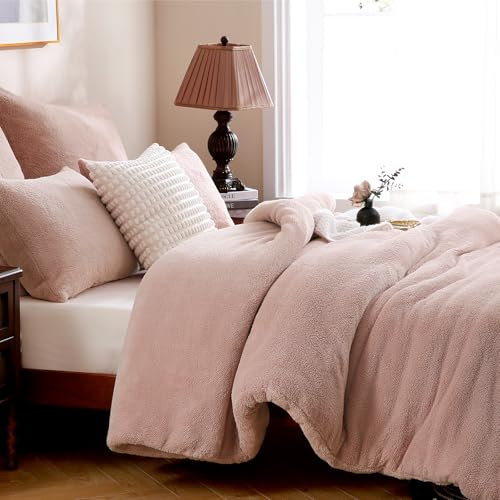 TOCOMOA Plüsch Bettwäsche 135x200 Winter 4teilig - Fleece Warme Rosa Bettwäsche-Sets, ÖKO-TEX Zertifiziert Flauschig Weich Mädchen 2 Bettbezug und 2 Kissenbezug 80x80cm mit Reißverschlus