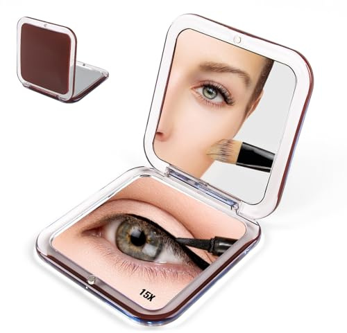 Goerpn Kompakter Spiegel mit 15-facher Vergrößerung, Reisespiegel, faltbarer und leichter Taschen-Make-up-Spiegel, tragbarer Kosmetikspiegel für Damen, Mädchen, Handtasche, Geldbörse, Geschenke