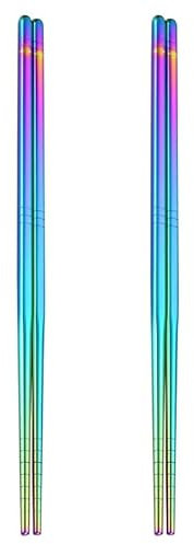 CAFIEDR Set di Bacchette riutilizzabili per Sushi in Acciaio Inossidabile 304, Bacchette Cinesi in Metallo(Rainbow 2 Pairs)