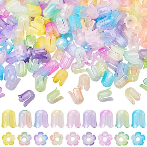 SUNNYCLUE 540 Stück 9 Farben Acryl Blumenperlenkappen Blumenperlen In Großer Menge Transparent Verschiedene Blumenblüten Tulpen Glocken Lilien Blumen Abstandsperlen Für Die Schmuckherstellung Ohrringe