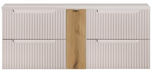 Lomadox Armoire de salle de bain, sous vasque, 140 cm, en cachemire et chêne, façade rainurée