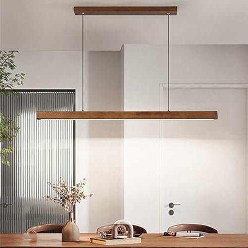 Holz Pendelleuchte Led Pendelleuchten Esstisch 34w Holz Lineare Hängelampe Dimmbar hängeleuchte esstisch Mit Fernbedienung Esszimmerlampe hängend Höhenverstellbar Esstischlampe Küchelampe (L80cm)