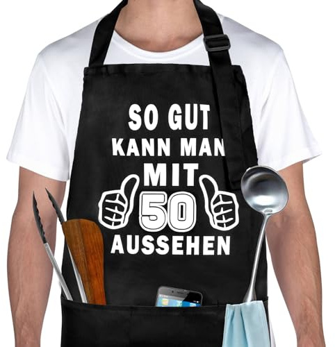 GADITIEK Geburtstagsgeschenk Für Männer Frauen, Kochschürze Herren Mit 3 Vordertaschen, Lustige Geburtstagsgeschenke, Verstellbare Grillschürze Für Männer, Wasserdicht Küchenschürze Geschenk