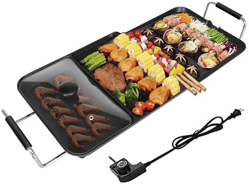 AEWHALE 3-in-1 Electric Nonstick Griddle Grill 1800W,Teppanyaki Grill with Removable Temperature Control & Drip Tray for Pancakes Burgers Eggs,22x 10.5