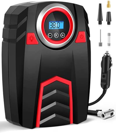 Compressore Aria Portatile Auto - Gonfiatore Pneumatici 12V con 4 Adattatori, LED e Display Digitale (160 PSI/30L/min) per Auto/Camion/Moto/Bici/Palloni