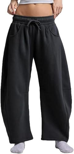 SANSIWU Dam Y2K Baggy Cargo Sweatpants ledig lös bred ben tunna beskurna ankelbyxor överdimensionerade joggingbyxor, Svart, XL