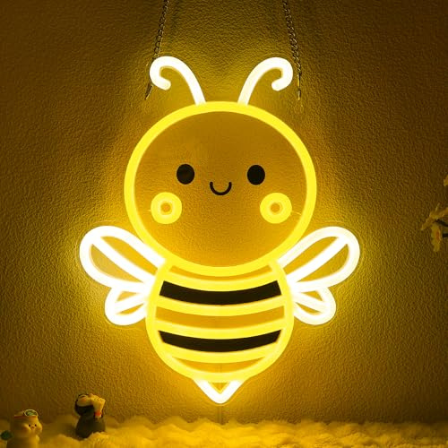 Biene Neon Zeichen für Wanddekoration, Neon Lichter für Schlafzimmer Wohnzimmer Büro Patio Garten Geschäfte, 5V USB Power mit hängenden Kettenhaken