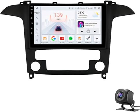 Autoradio Android 14 per F-ord S-Max 2007-2015 con Wireless Carplay Android Auto 9 Touchscreen Stereo Ricevitore Bluetooth WiFi GPS FM/RDS Hi-FI SWC+AHD Telecamera posteriore e microfono(Color:W1)
