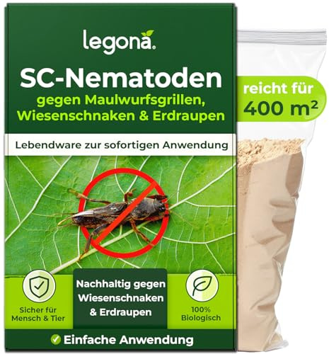Legona Nématodes SC pour lutter contre les courtilières – 200 millions pour 400 m² / 1000 l de terreau – Traitement bio sans nuisibles pour pelouses et massifs