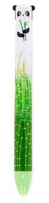 Legami - Click&Clack Pen med två färger, Panda-tema, svart och grönt bläck, snap-on penna, perfekt för hemmakontor, tvåfärgad, spets diameter 1 mm