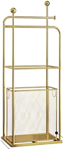 Goldener Deckenständer, freistehend, Handtuchständer mit 2 Ebenen, Wäschekorb – Metall-B-Leiter