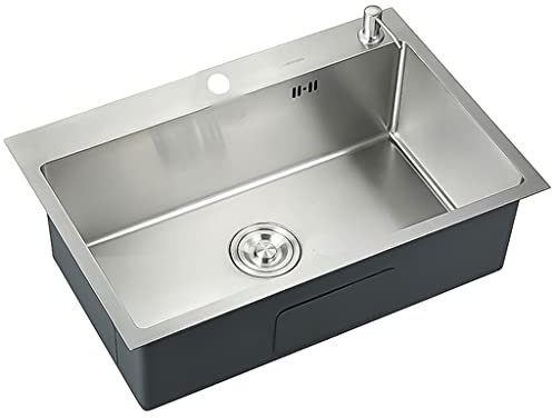 Fregadero de Barra de un Seno bajo encimera, de Acero Inoxidable 304, con escurridor y desagüe, para instalación empotrada o bajo encimera (tamaño: 65 x 45 cm) (Plateado, 68 x 45 cm)