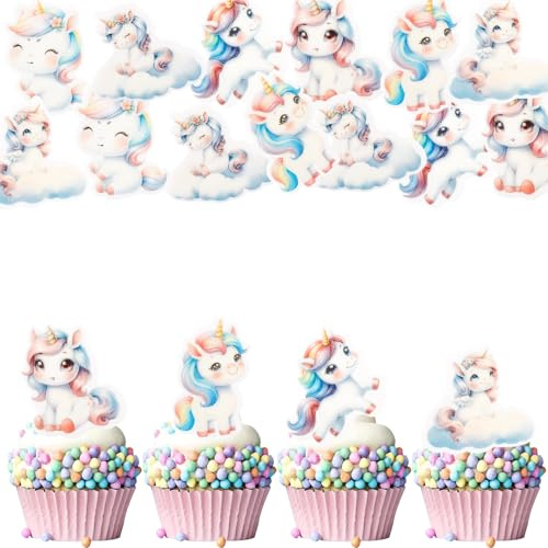 ENLACE Enhörning muffin dekoration, 48 stycken matpapper enhörning tårtdekoration flicka, ätbar tårtdekoration födelsedag, enhörning cupcake dekoration flicka, enhörning tårtdekoration ätbar för barns