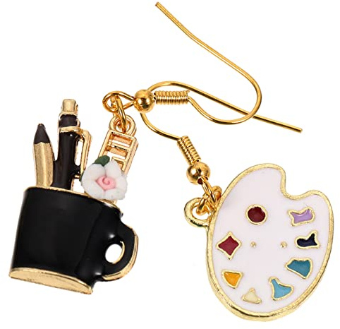 CATIEBYE Brush Pendant Earrings for Women Plated Paint Tray and Paintbrush Design Art Teacher Student Earrings for School Art