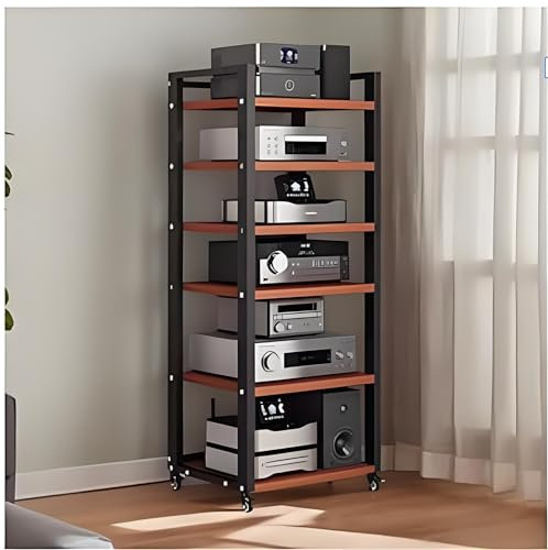 6-Tier AV Media Stand with Wheels, Adjustable Corner Display Cabinet for Entertainment and Audio-Video Equipment
