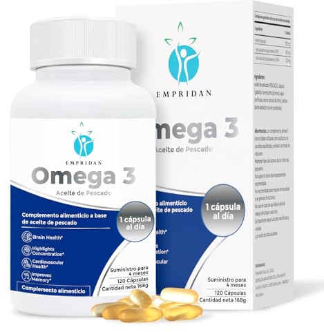 Omega 3 1400mg Alta Concentración (700mg EPA y DHA) – 120 Cápsulas de Aceite de Pescado – 1 Sola Cápsula al Día (Alta Absorción) – Corazón, Cerebro y Vista – Sin Reflujo – EMPRIDAN