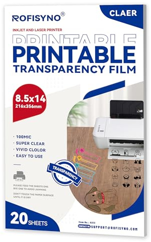 8.5X14 Printable Transparency Sheets, 4mil Clear Overhead Projector Film for Inkjet and Laser printer, 20 Pack