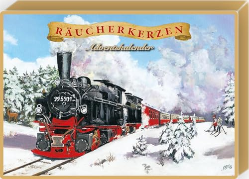 Calendario de Adviento con 24 velas de incienso Crottendorfer, diseño de tren de Harzer