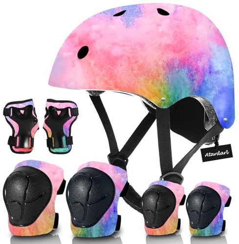 Casco ajustable para niños con rodilleras, almohadillas para codos, protección de muñeca, casco de bicicleta para niños pequeños para 3-5-8-14 años, ideal para patinaje, ciclismo, ciclismo, skate