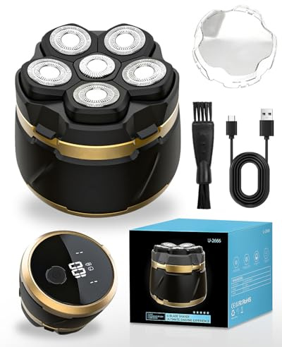 Onalix Afeitadora Cabeza Hombre 6D, Máquina Afeitar Cabeza Eléctrica con Cabezal Magnético, Impermeable IPX7 para Afeitar Cabeza, Pantalla LED, USB-C Recargable, 160 Minutos de Autonomía