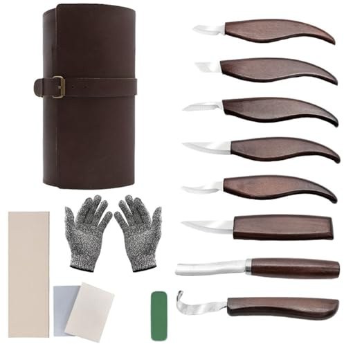 Jooehyer Set di Coltelli per Intaglio del Legno Fatti A Mano, Raspa, Cucchiaio, Kit di Utensili per Intaglio del Legno, Lavorazione del Legno DIY, 15 Pezzi