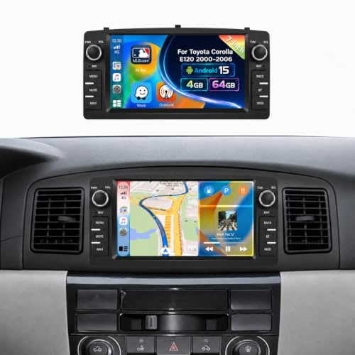 Inefala 4G+64G Autoradio Android 15 para Toyota Corolla E120 2000-2006 | También para E130 2004-2007, 9, Wireless CarPlay, Android Auto, GPS, WiFi, RDS/FM, BT, EQ, SWC, Cámara, MIC